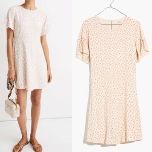 Madewell Retro cottage neutral tie short sleeve cream floral A-line mini dress